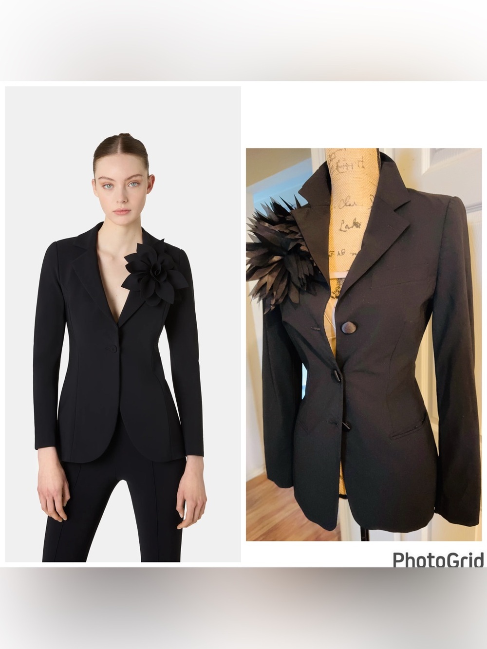 Giorgio Armani Black Floral Applique Blazer Jacket M (38)